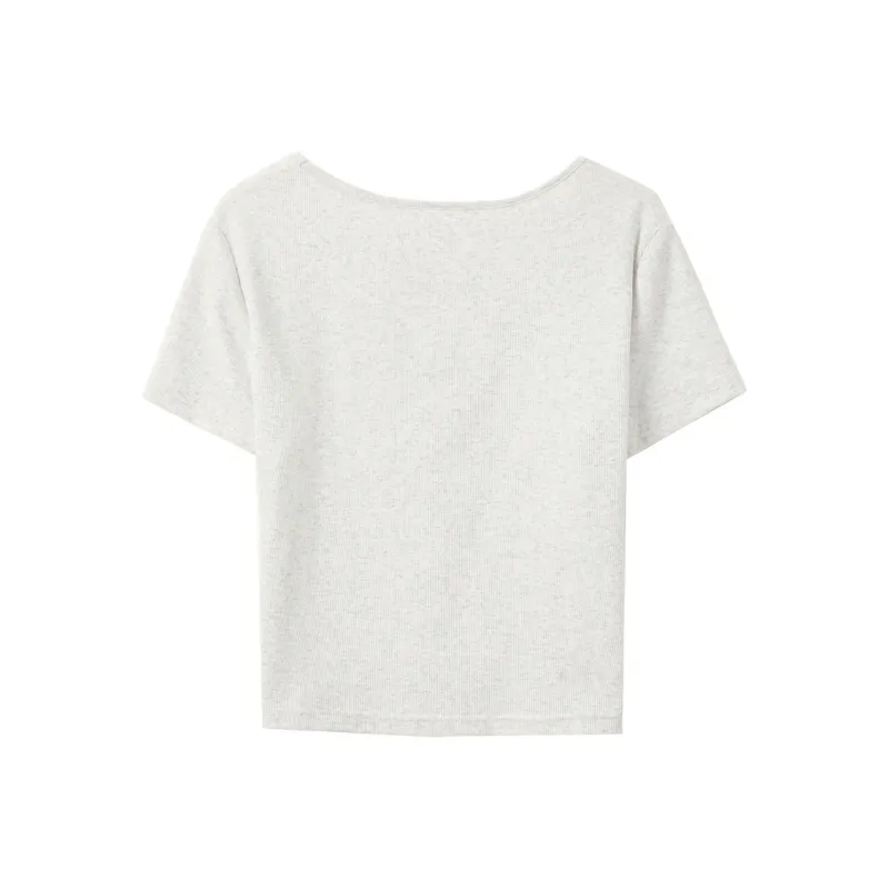 3COLOUR Letter Embroidery T Shirt Women's-1