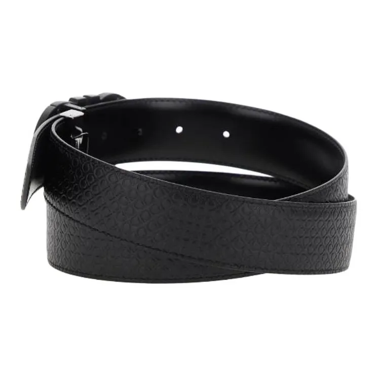 FERRAGAMO Calfskin Leather Belts Unisex Black Width 3.5 Cm-1