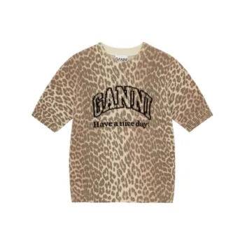 GANNI Intarsia knit Logo T shirt