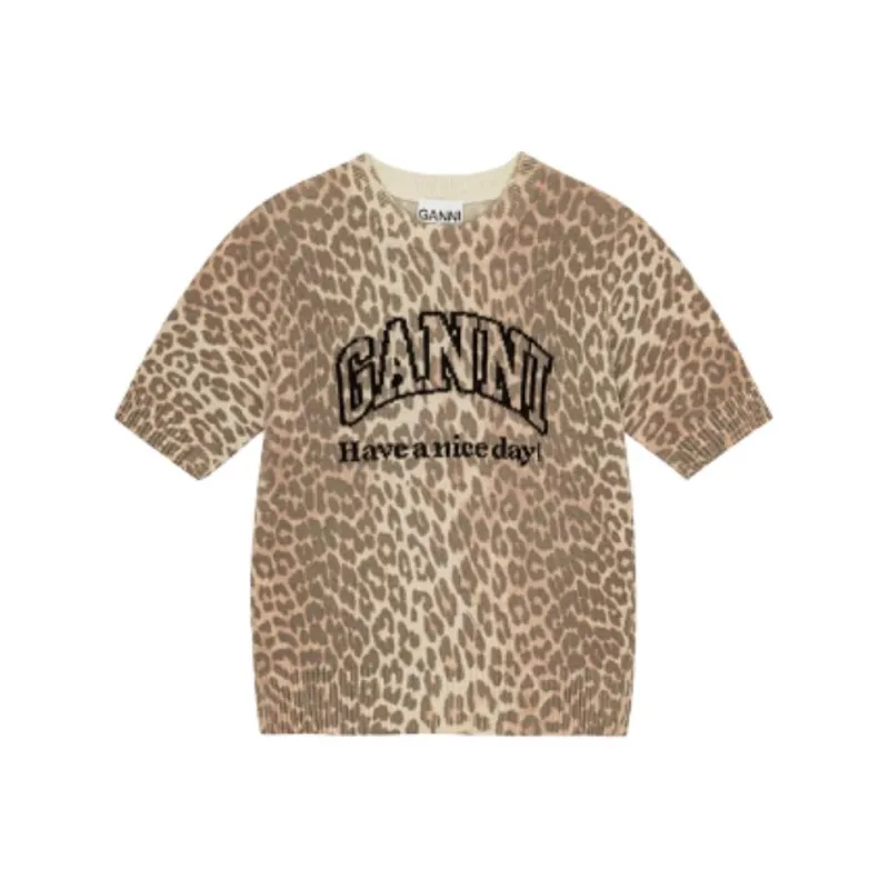 GANNI Intarsia knit Logo T shirt-0