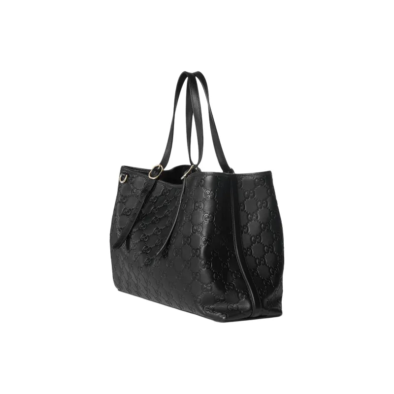 GUCCI GG Emblem Leather Tote Bag, Shopping Bag, Shoulder Bag Tubas Women's Black-1