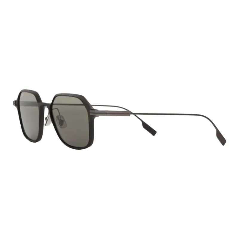 Zegna Metallic Aluminum Irregular Shape Sunglasses Unisex Black-0