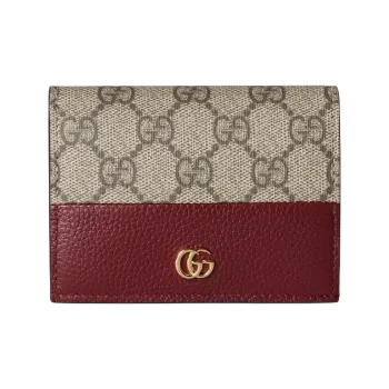 GUCCI GG Marmont Leather Wallet Mini Women's Beige & Red