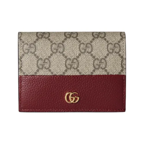 GUCCI GG Marmont Leather Wallet Mini Women's Beige & Red