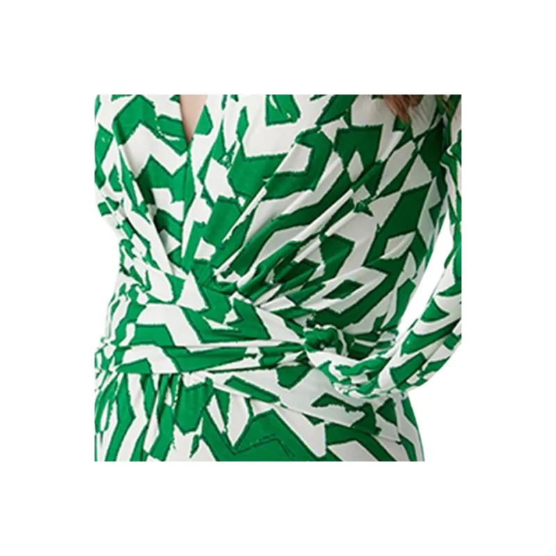 Diane Von Furstenberg SS25 Long Sleeved Dress Women's White Green-4