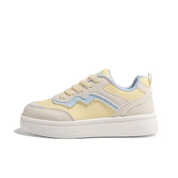 HUANQIU Abrasion Resistant Balance Breathable Low Top Skateboard Shoes Women's Beige Yellow