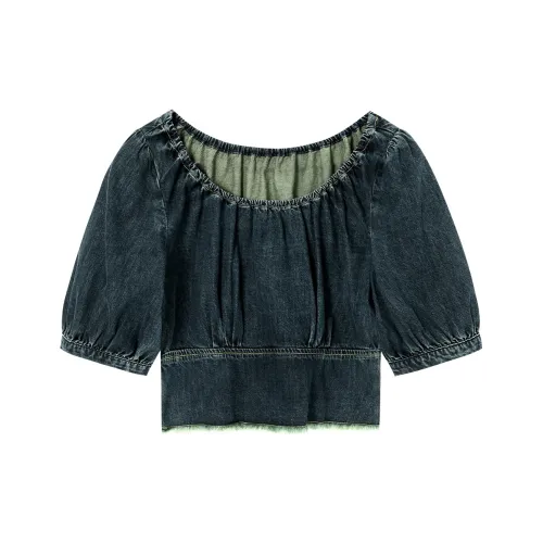JESSYLINE Cropped Coats Women's Denim Blue