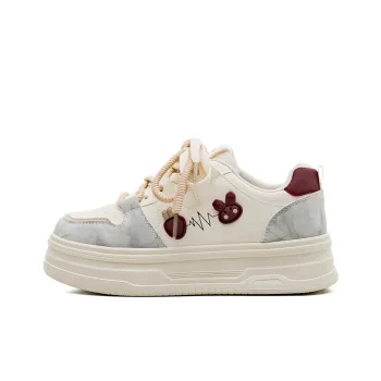 HUANQIU Shock Absorbers With Slip Resistant Features Low Top Skateboard Shoes Women's Beige Burgundy