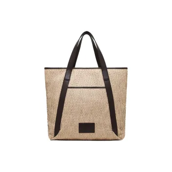AMANI Straw Woven With Calfskin Shopping Bag Handbag Women's Beige