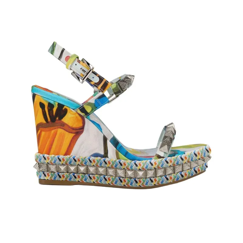 CL Pyraclou One Strap Sandals 11cm Women's Blue Yellow-1