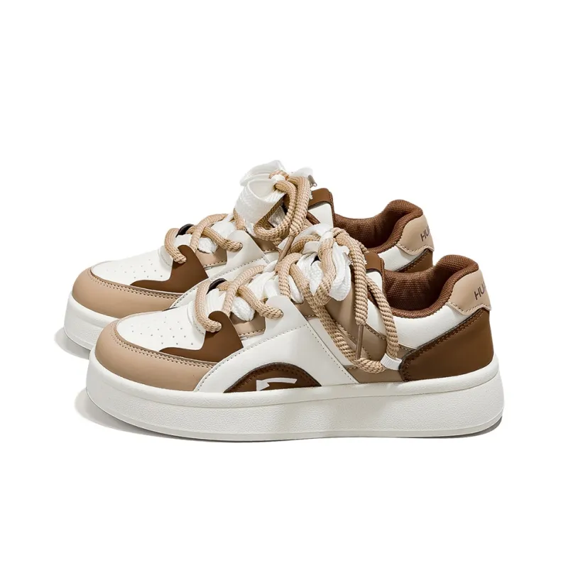 HUANQIU Shock Absorbers With Slip Resistant Features Low Top Skateboard Shoes Women's Khaki-1