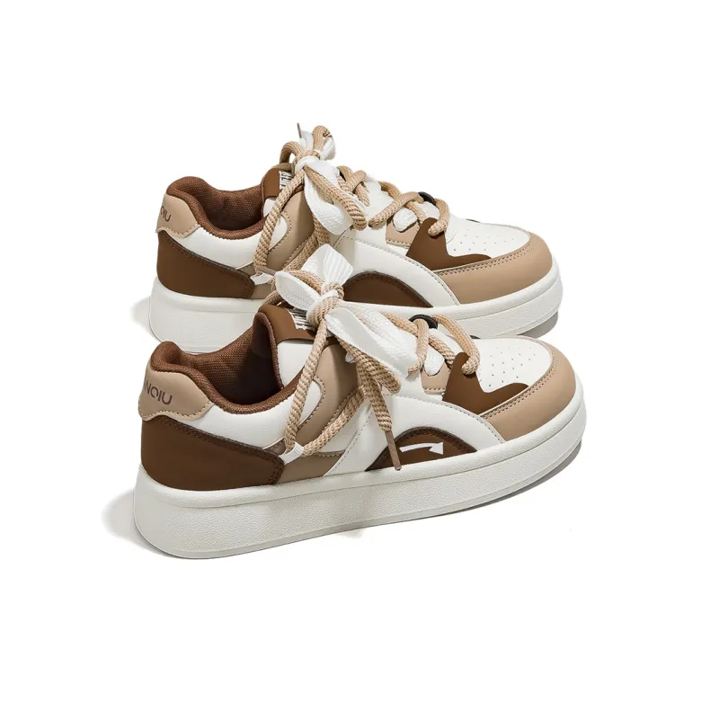 HUANQIU Shock Absorbers With Slip Resistant Features Low Top Skateboard Shoes Women's Khaki-3