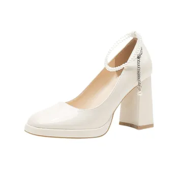 BIGTREE Chunky Heel High Heels Women's Ecru