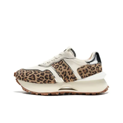 HR Height Increasing Low Top Casual Shoes Women's Beige Leopard Print