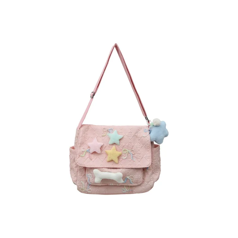 BAODIDAISHU Nylon One Shoulder Backpack, Crossbody Bag Women's White/Pink/Black/Blue-5