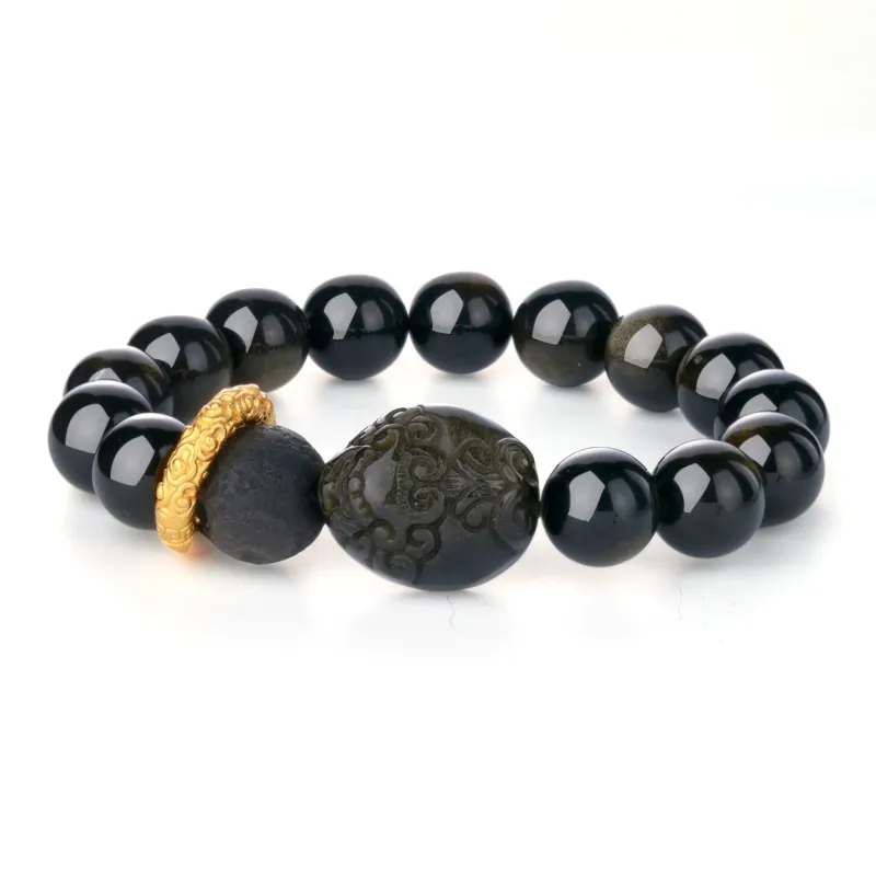 CHINA GOLD Natural Obsidian Bracelets Unisex-0