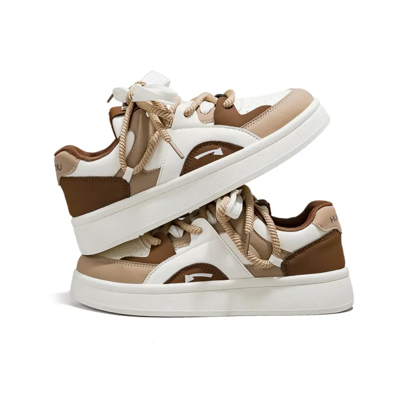 HUANQIU Shock Absorbers With Slip Resistant Features Low Top Skateboard Shoes Women's Khaki-2