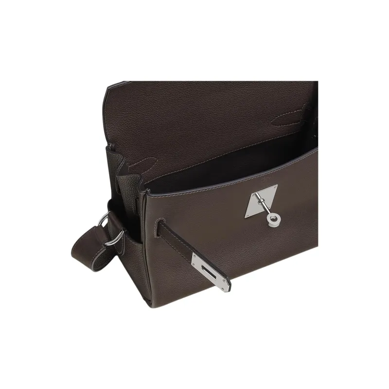 HERMES Kelly Barenia Faubourg Calfskin Messenger Bag, Shoulder Bag Trumpets Men's 46 Ebene Ebony-3