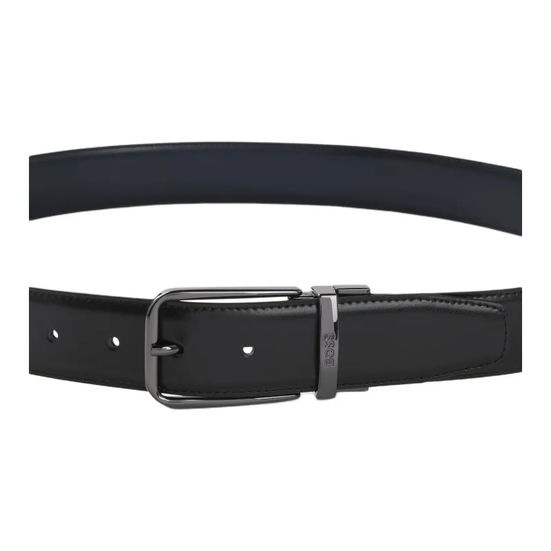 HUGO BOSS Cowhide Split Leather Belts Unisex Black 3.5CM-1