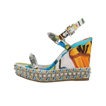 CL Pyraclou One Strap Sandals 11cm Women's Blue Yellow