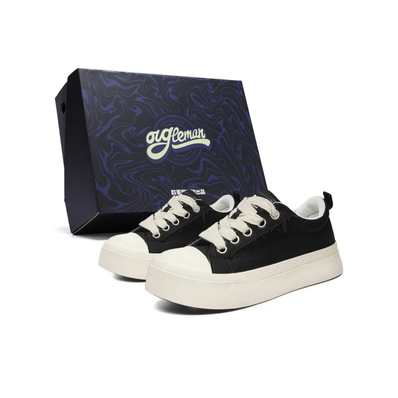 OUGLEMEN Low Top Canvas Shoes Men's Black Box-0