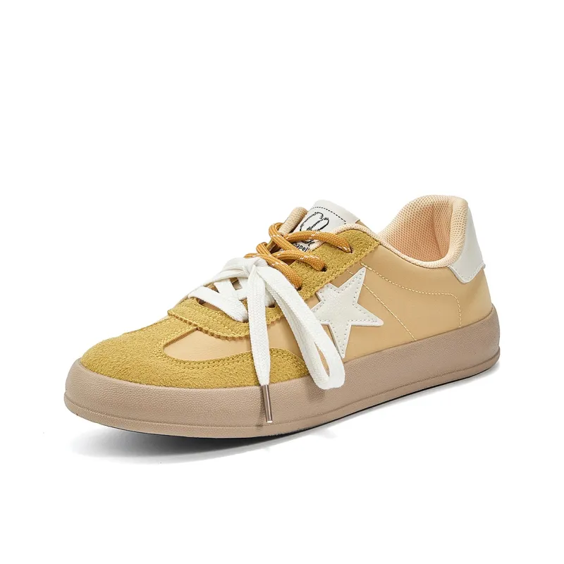 La Chapelle Anti Slip Wear Resistant Low Top Skateboard Shoes Women's Yellow Beige-1