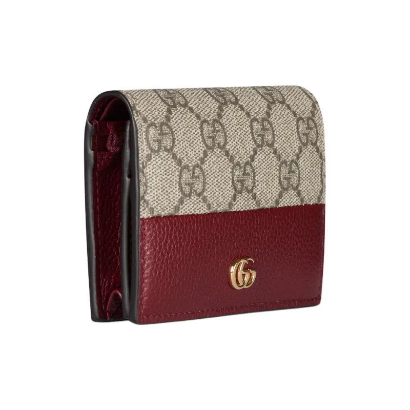 GUCCI GG Marmont Leather Wallet Mini Women's Beige & Red-1