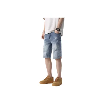 PAINT STAIN Denim Shorts Men Light Blue