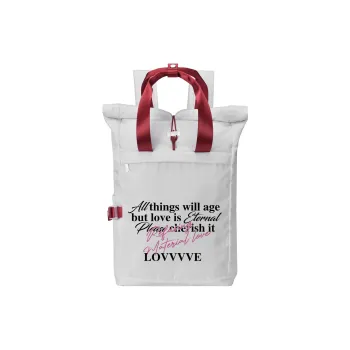 LOVVVVE Polyester Backpack Unisex Gray Red Contrast