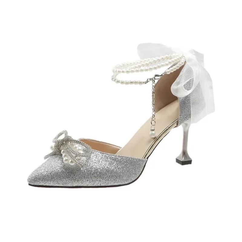 TADSW Slim Heel High Heels Women's Silver-0
