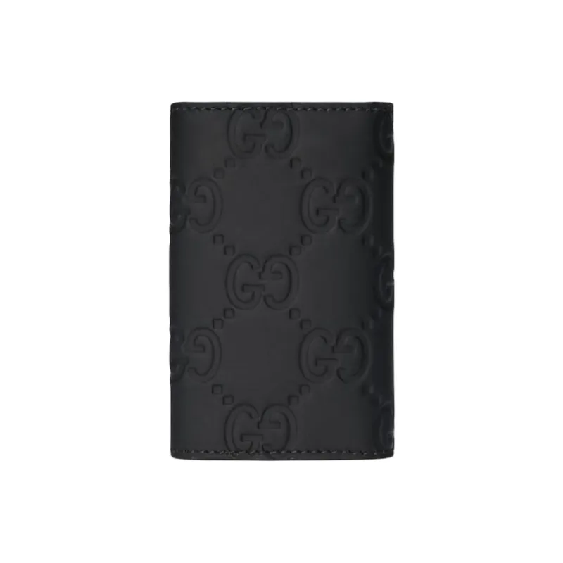 GUCCI Rubber Effect Leather Key Pouch Unisex Black-2