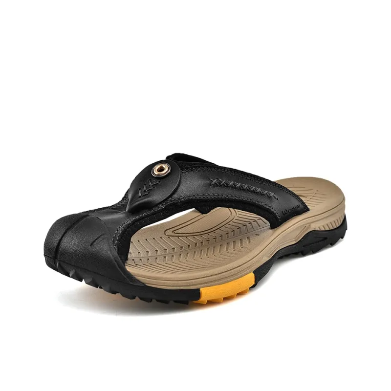 Wen Nai Rubber Sole Flip Flops Men's Black-1