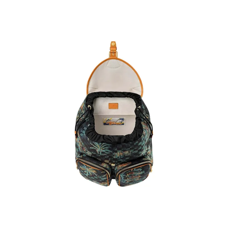 LOUIS VUITTON Montsouris Damier Palm Trees Jacquard Cotton Backpack Men's Deep Blue & Multicolor-3