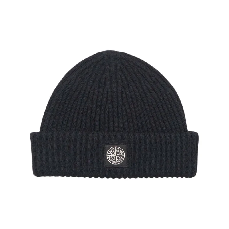 STONE ISLAND Virgin Wool, Wool Beanies Unisex Black-0