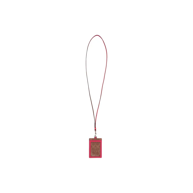 COACH Cross Grain Leather With Signature Coated Canvas Card Holder Men's Dragon Fruit Red-0