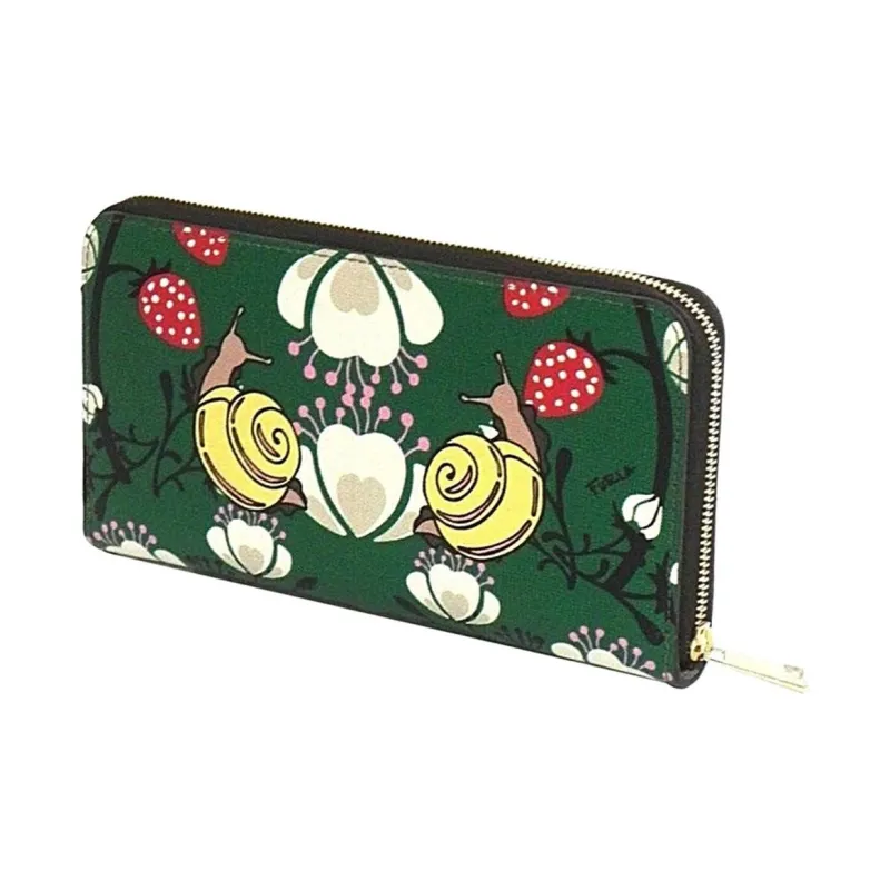 Furla Leather Card Holder Clutch Wallet Women's Green-1
