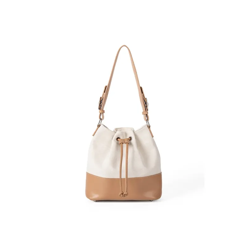 HAWA PU Stitched Canvas Bucket Bag, Shoulder Bag Women's Multicolor-0