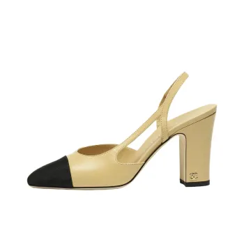 CHANEL 25A Chunky Heel High Heels 9cm Women's Beige