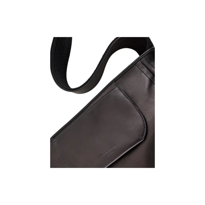 EMPORIO ARMANI Lambskin Shoulder Bag Medium Size Men's Black-4