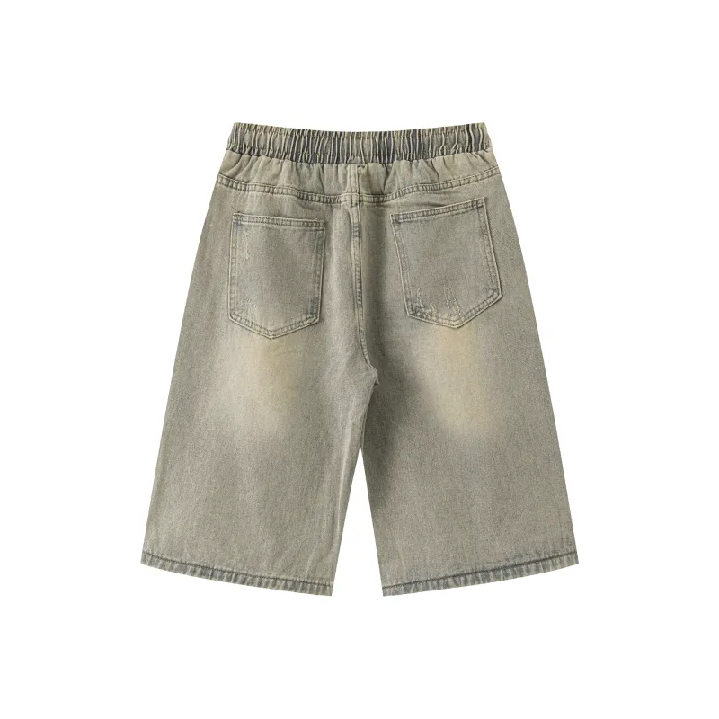 SAME FLOW Denim Shorts Unisex Yellow Mud-1