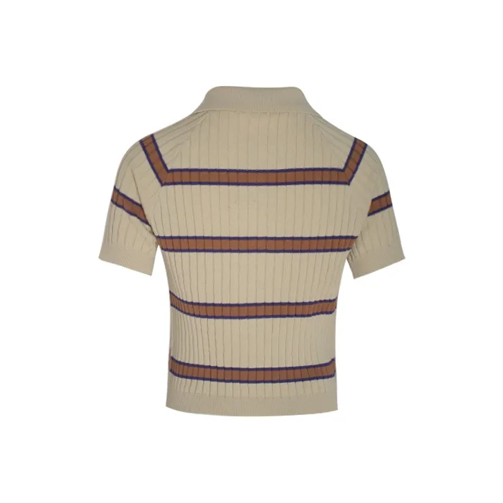Little pull Polo Shirts Women's Khaki Stripes-1