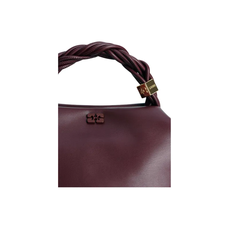 GANNI Recycled Leather Shoulder Bag, Crossbody Bag, Handbag Trumpets Women's Burgundy-3