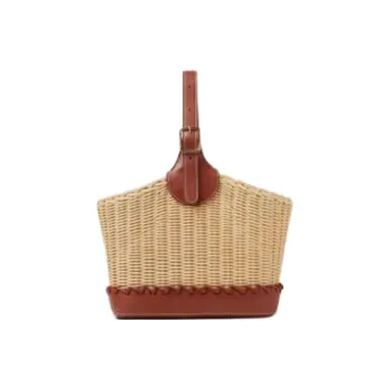 Loro Piana Wicker Bucket Bag Handbag Women's Malt & Red Brown