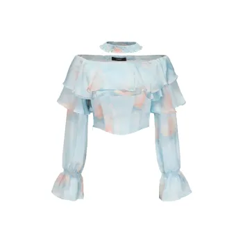 GIMING Shirts Women's Blue Pink Print