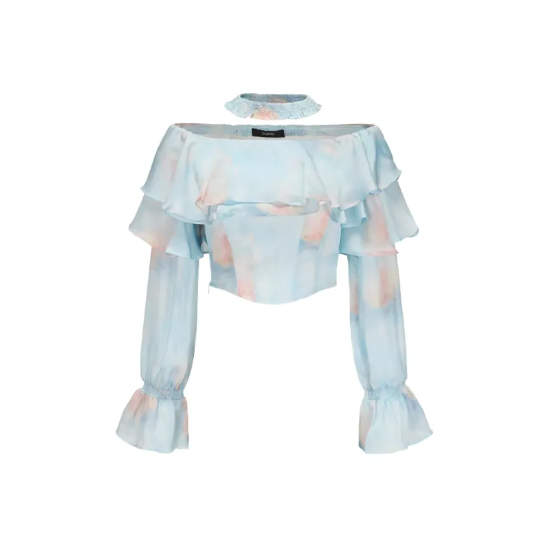 GIMING Shirts Women's Blue Pink Print-0
