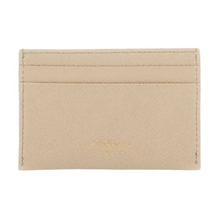 FERRAGAMO Calfskin Card Holder Women's Beige-1