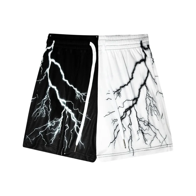 AWAO Casual Shorts Unisex Black White Lightning-0