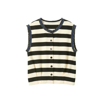 3COLOUR Vests Women's Black Rice Stripes