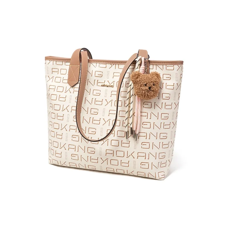 AOKANG PVC With Synthetic Leather Tote Bag, Shopping Bag, Shoulder Bag Tubas Women's Coffee/Ecru-6