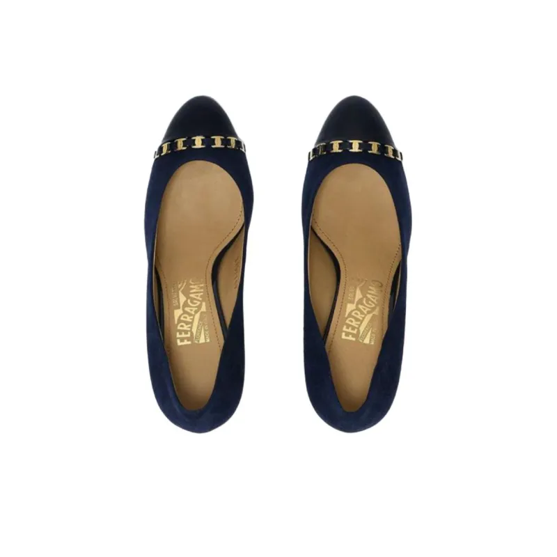 FERRAGAMO Wedge Heel High Heels 7.5cm Women's Blue-4